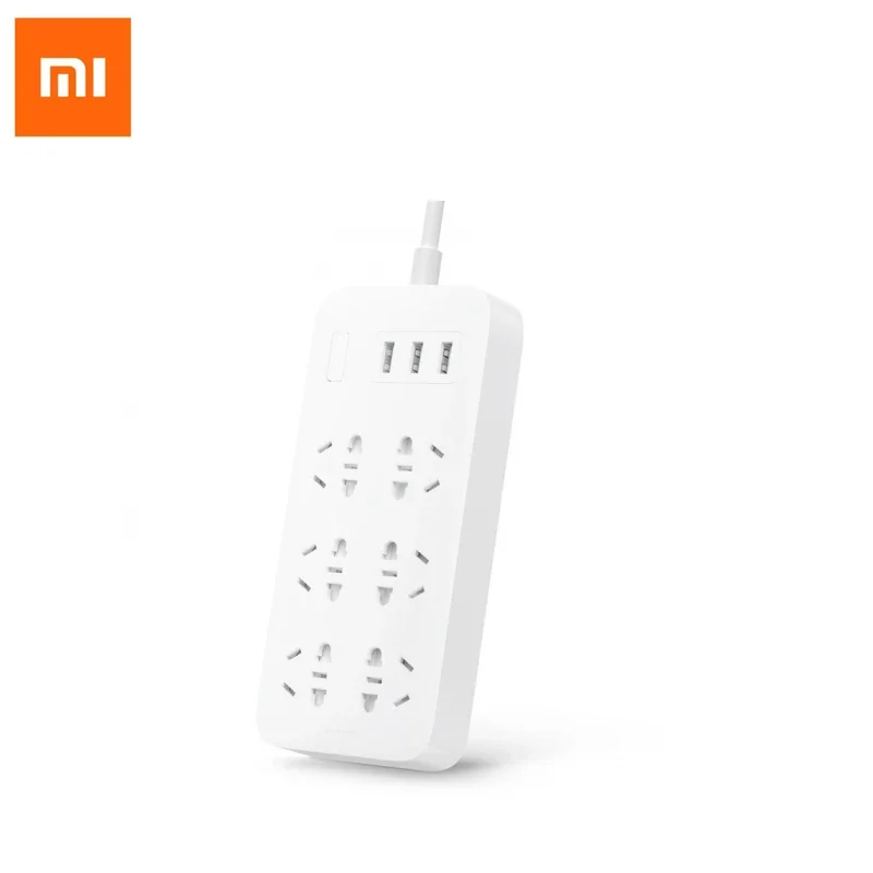 Original XiaoMi Power Strip Fast Charging 3 USB 6 Port 1.8 M Hidden Warning Light Power Plug Strip Adapter