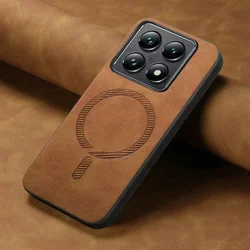 Luxury Magsafe Leather Back Case with Magnetic Design for Xiaomi 17T Pro (Brown)
