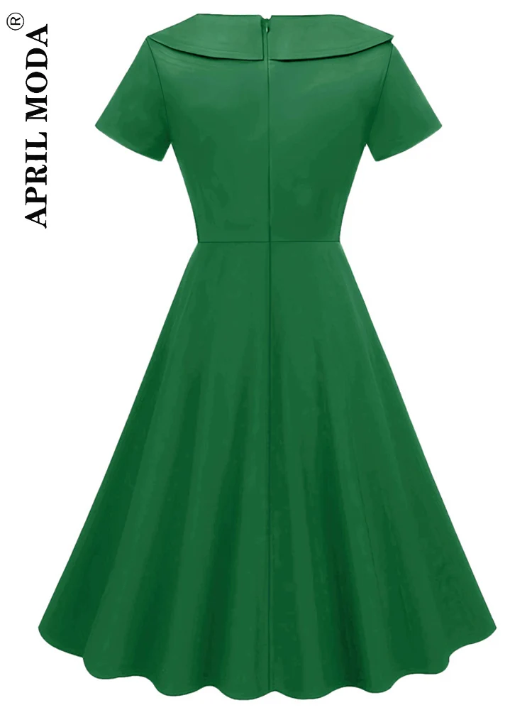 green one shoulder prom dress Zapaka Women Green Grid 1950s Dress Jewel Neck Vintage Dress with Short  Sleeves – ZAPAKA NZ