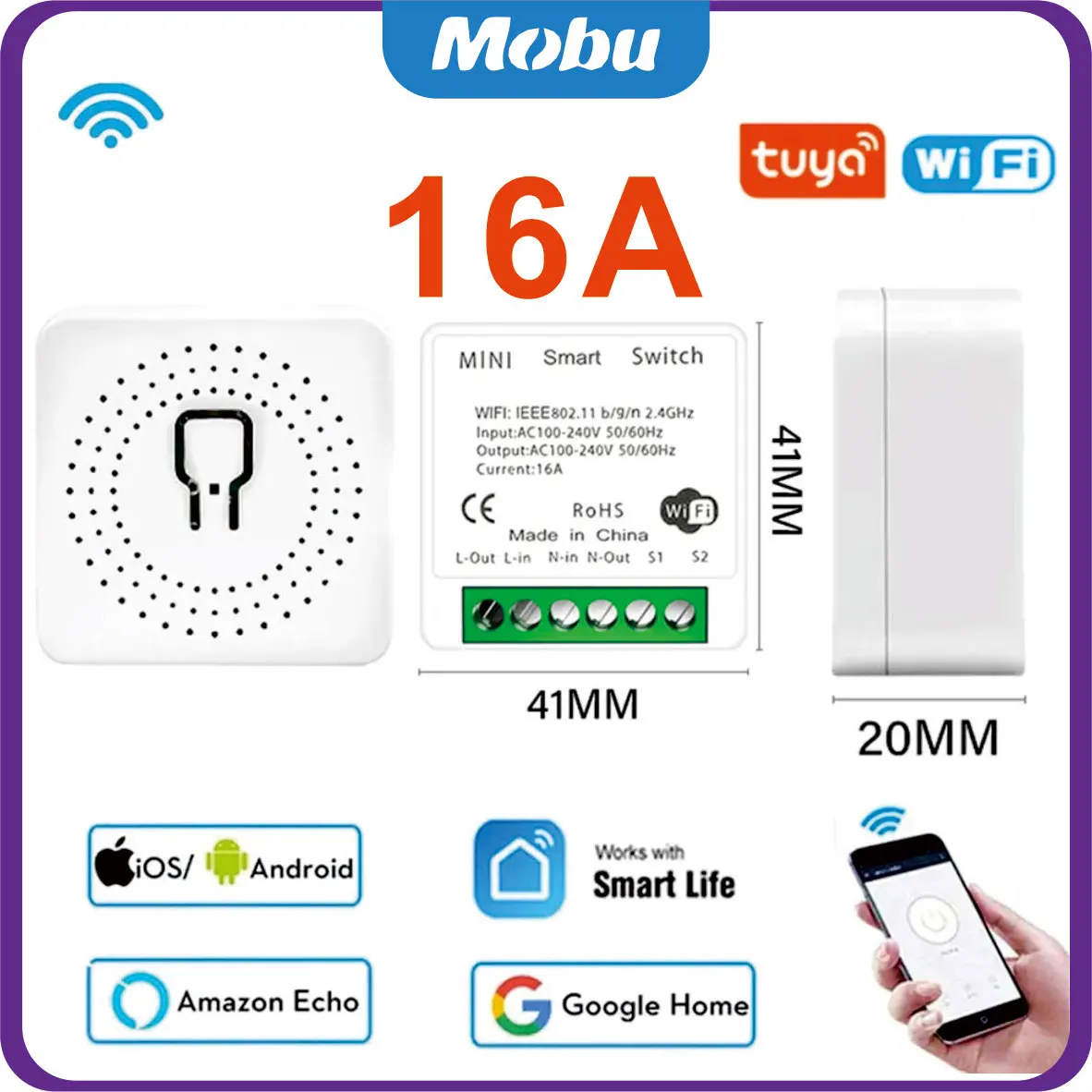 Mini Wifi Switch 16A DIY Light Switches Module 2-way Control Work With Tuya Smart Life Alexa Alice Google Home