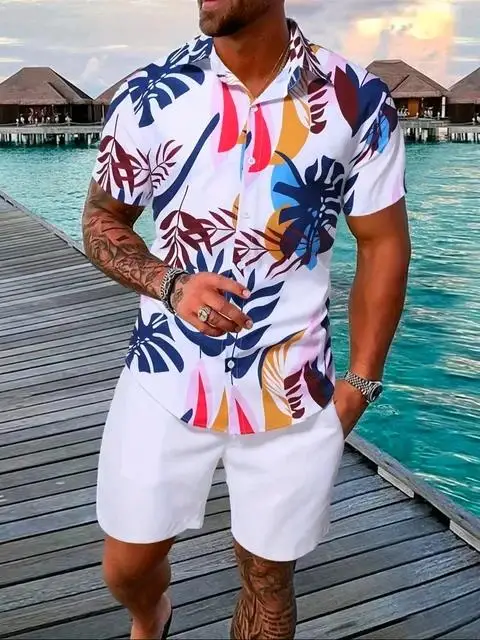 Summer Tropical Plants 3D Print Men Shirt Sets Fashion Short Sleeve Shirt Oversized Casual Beach Shorts Streetwear Suits Clothes 5