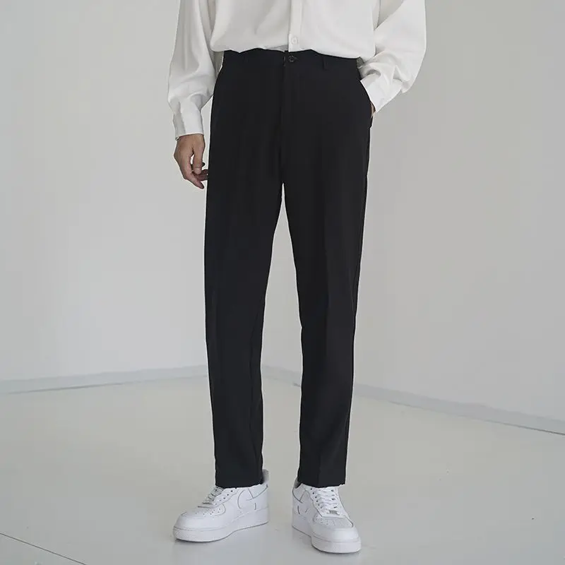 Korean Trend Simplicity Spring Summer New Casual Pants Men's Solid Zipper Pockets Fashion Versatile Thin Style Slim Suit Trouser