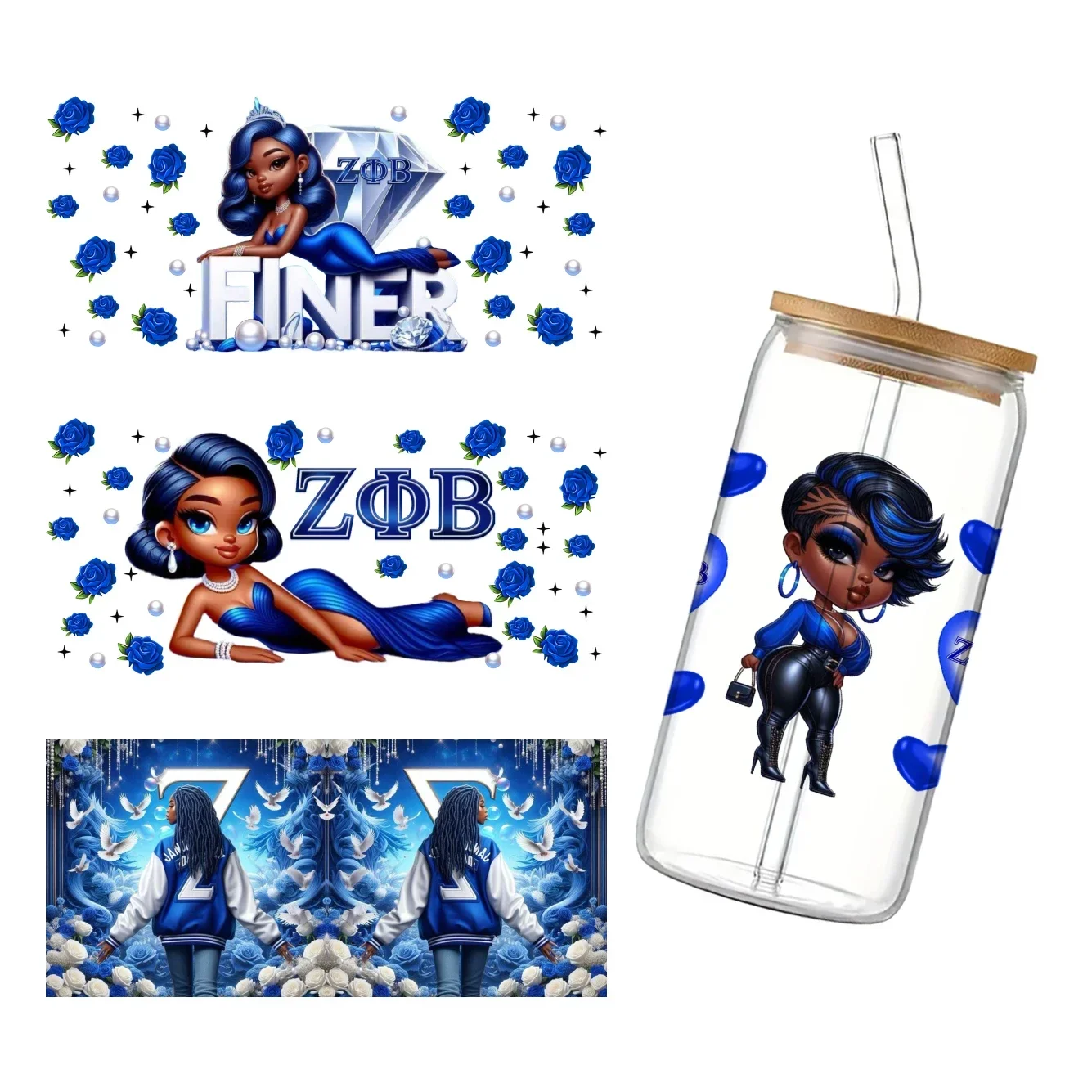 Zeta Phi Beta Sorority ZFB Prinred UV DTF Printed Wrap Sticker for Cup Glass Can Waterproof 16oz 11x24cm,craft vinyl sticker