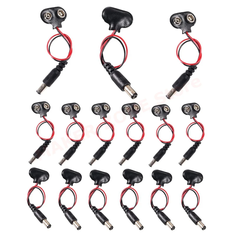 Connettori Batteria 15Pcs 9 V Clip Batteria Tipo T 9 Volt Con Spina Di Alimentazione Cc Maschio 2.1X5.5Mm Per Arduino