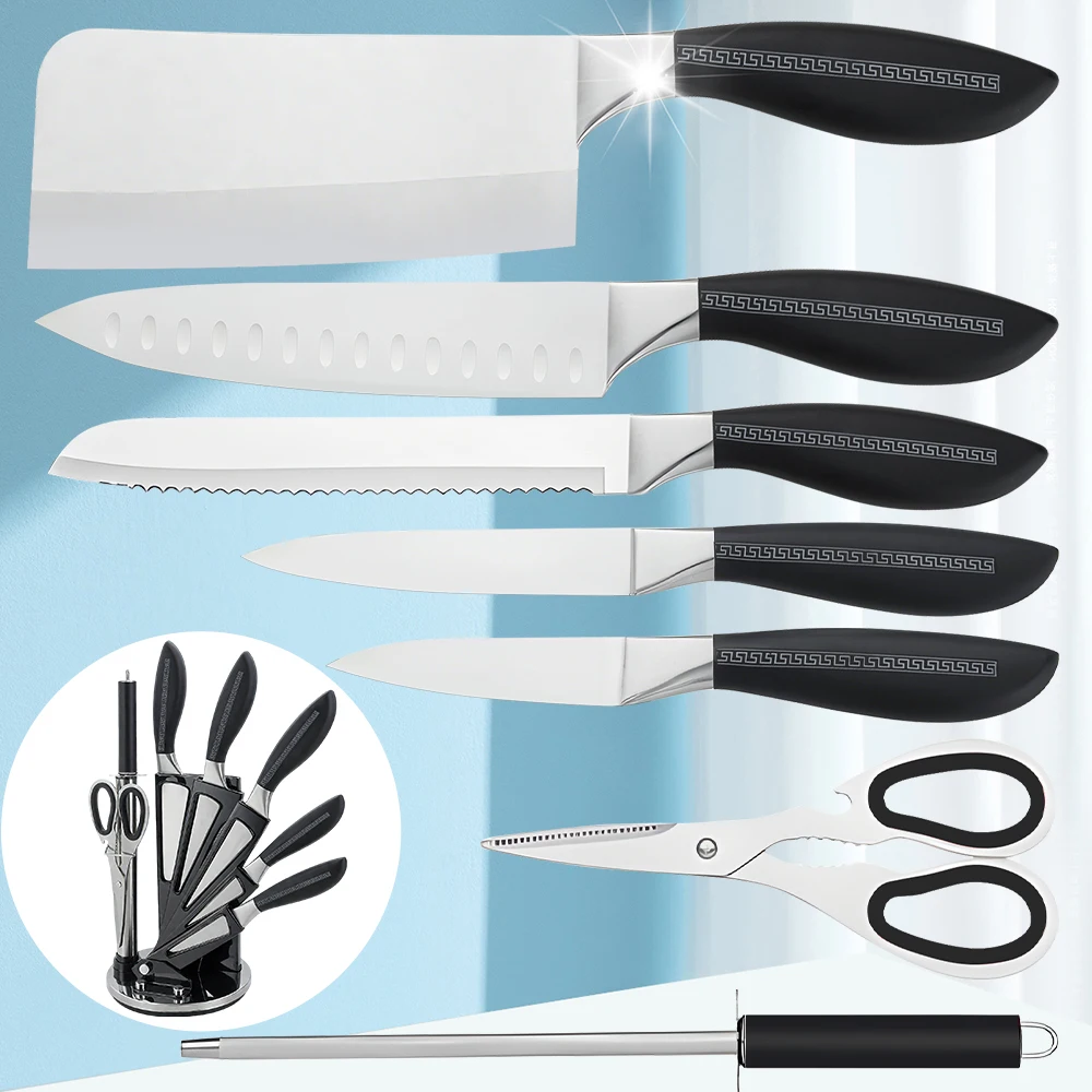 ZENG 8-teiliges Küchenmesser-Set mit Spitzer, Schere und Messerhalter, scharfes Kochmesser aus Edelstahl, Hackmesser-Set – Detail 1