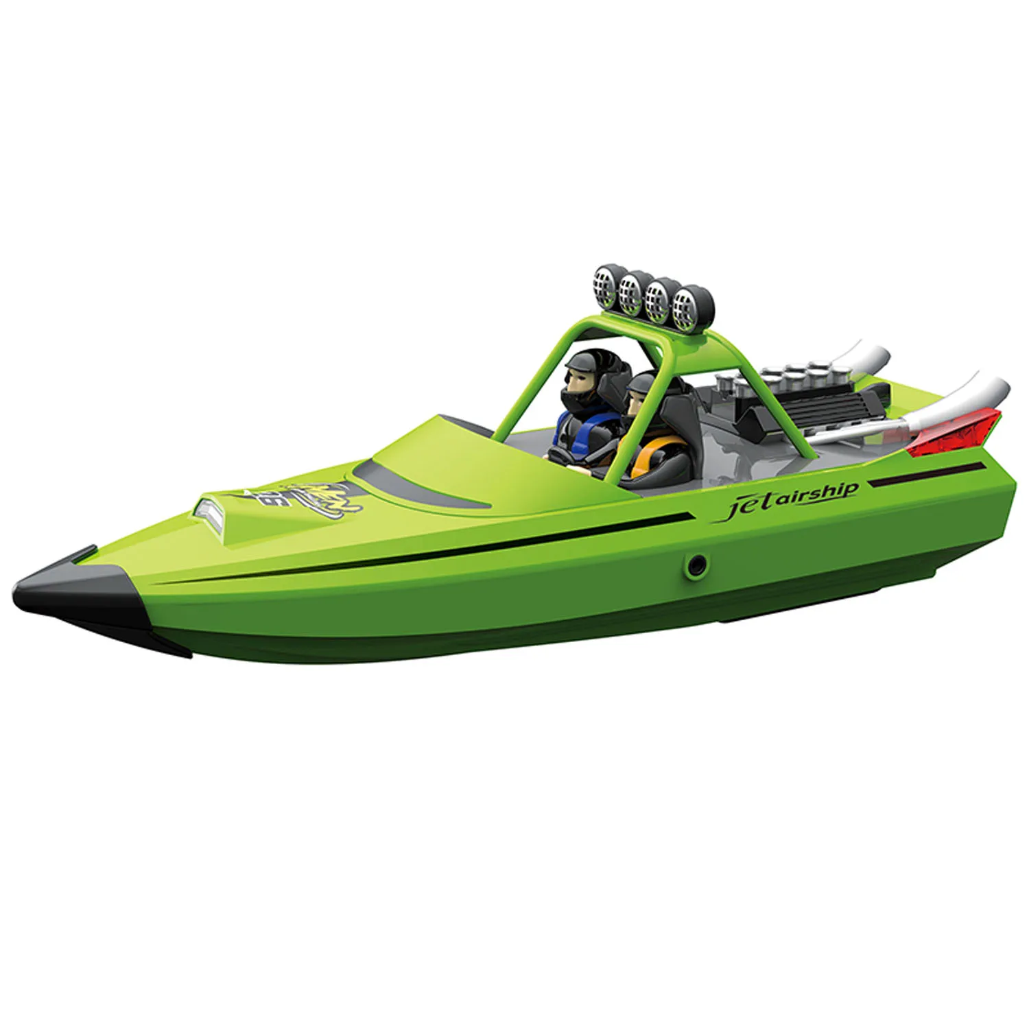 Bateau télécommandé turbojet 2.4G avec lumières LED allumées de nuit, éclairage multicolore sur l'eau.