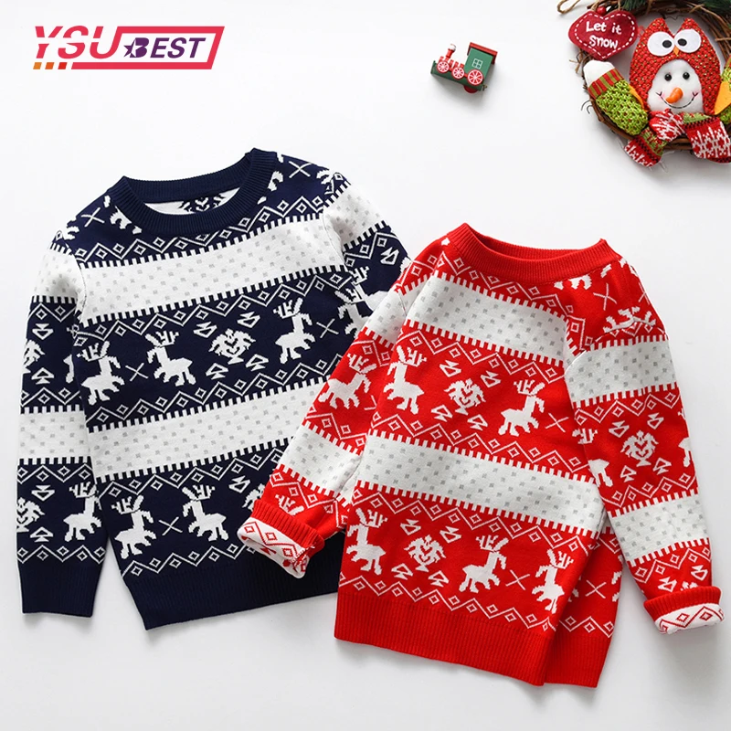 

New Christmas Children's Sweater Winter Cotton Baby Boy Girl Knitted Sweater Long Sleeves Printed Warm Cartoon Kids Xmas Clothes