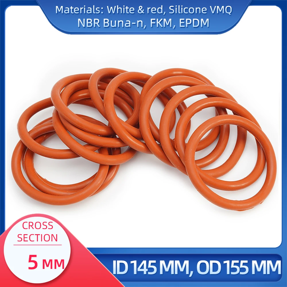 

O Ring CS 5 mm ID 145 mm OD 155 mm Material With Silicone VMQ NBR FKM EPDM ORing Seal Gask