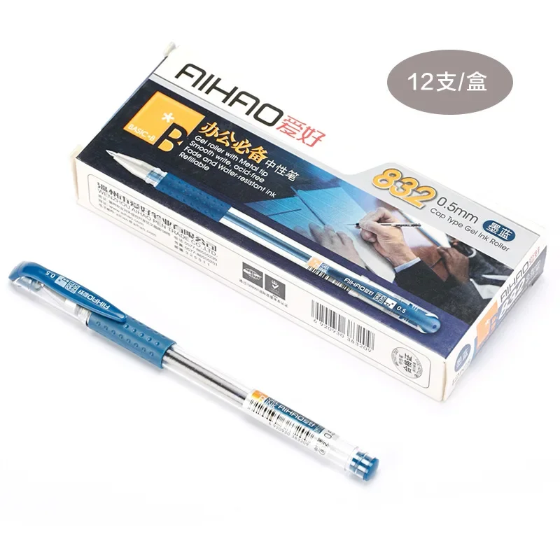 12 개/대 AIHAO 832 0.5mm 진한 파란색 젤 롤러 금속 팁 부드러운 쓰기..