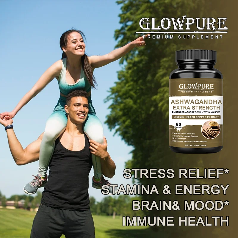 Ashwagandha Capsules Relieves Anxiety Stress Enhance Stamina Energy Focus Non GMO Vegan Supplement