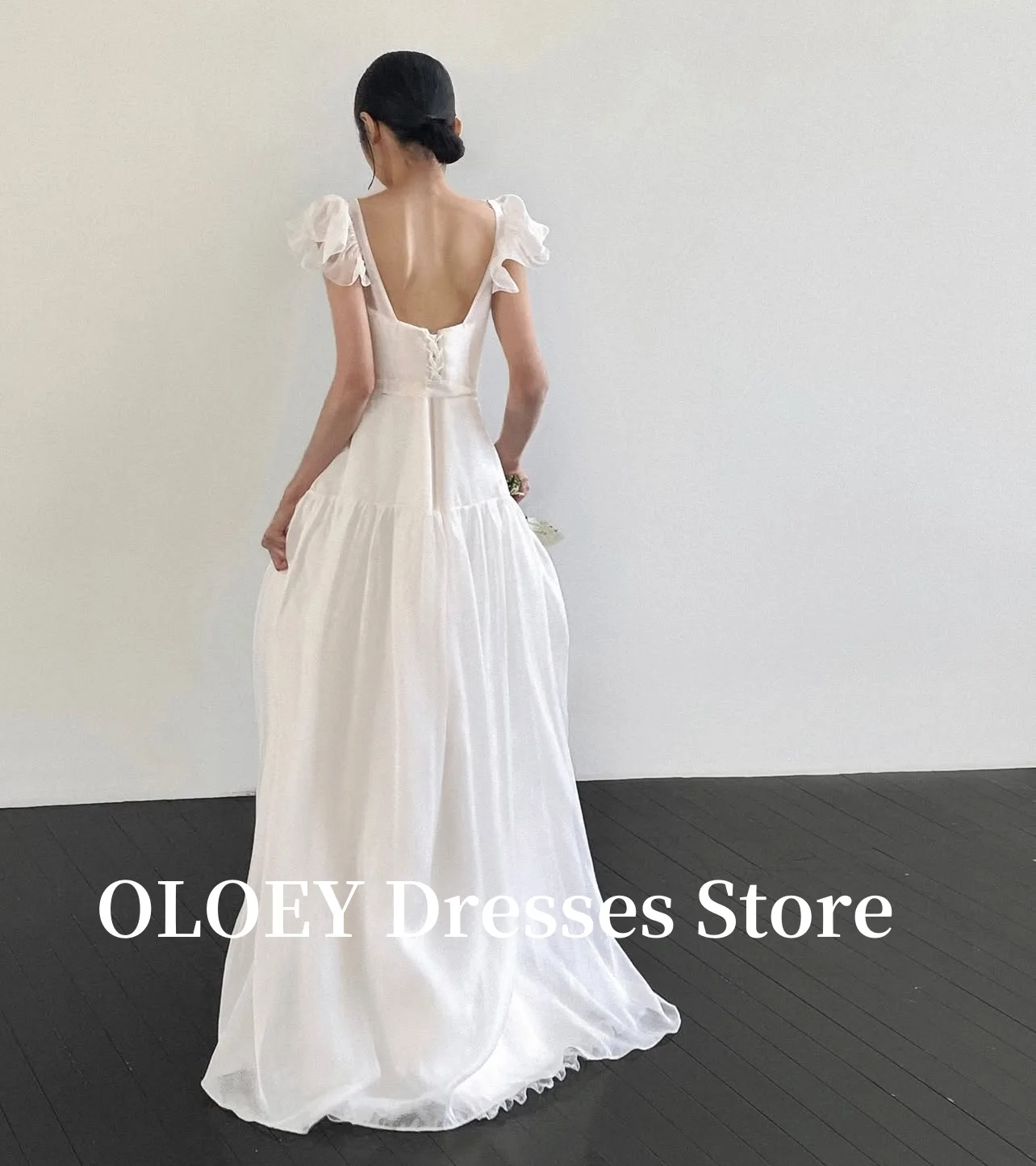 OLOEY 2025 Princess A Line Silk Organza Wedding Dresses Korea Photo shoot Short Sleeves O-Neck Bridal Gowns Customized 4
