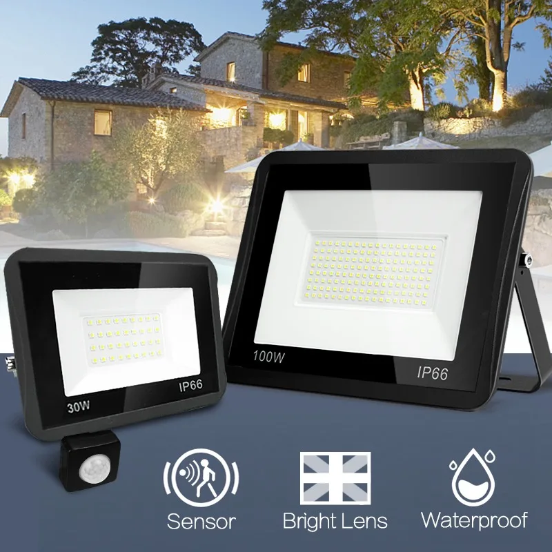 100W LED Motion Sensor Flood Light Cool/Warm White Outdoor Spotlight Yard Lamp 