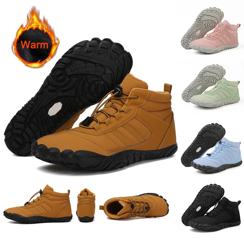 2024 Snow Boots Waterproof Men Winter Shoes Barefoot Ankle Boots Couple Snow Shoes Outdoor Hiking Shoes Fur Warm Plush Boots