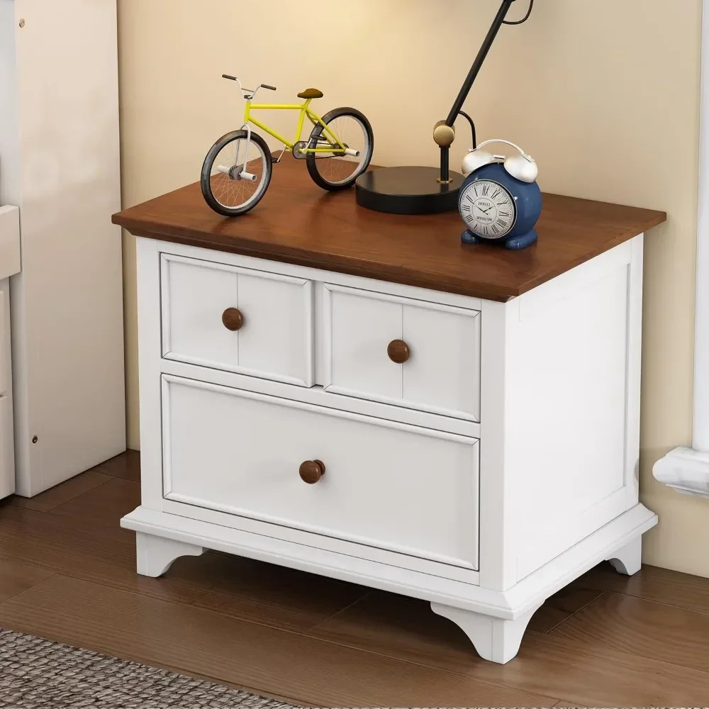 Children's Bedside Table, Wooden 2-drawer Bedside Table with Bedroom, Living Room and Children's Table