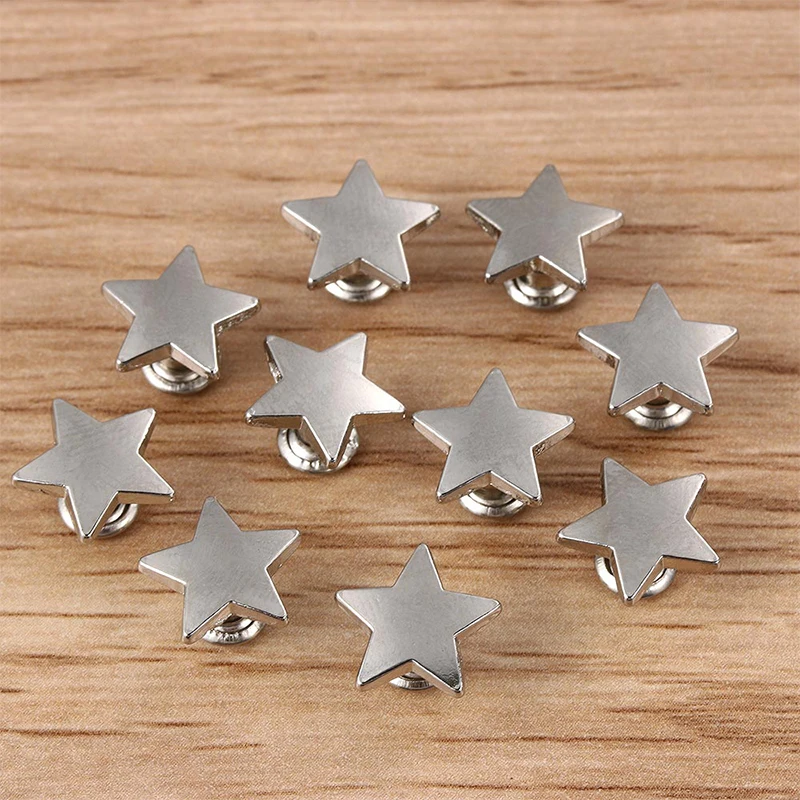 10Pcs 9/12/19mm DIY Screw Studs Stars Rivets Metal Garment Sewing Drill Nail Button For Handmake Clothing Craft Decoration