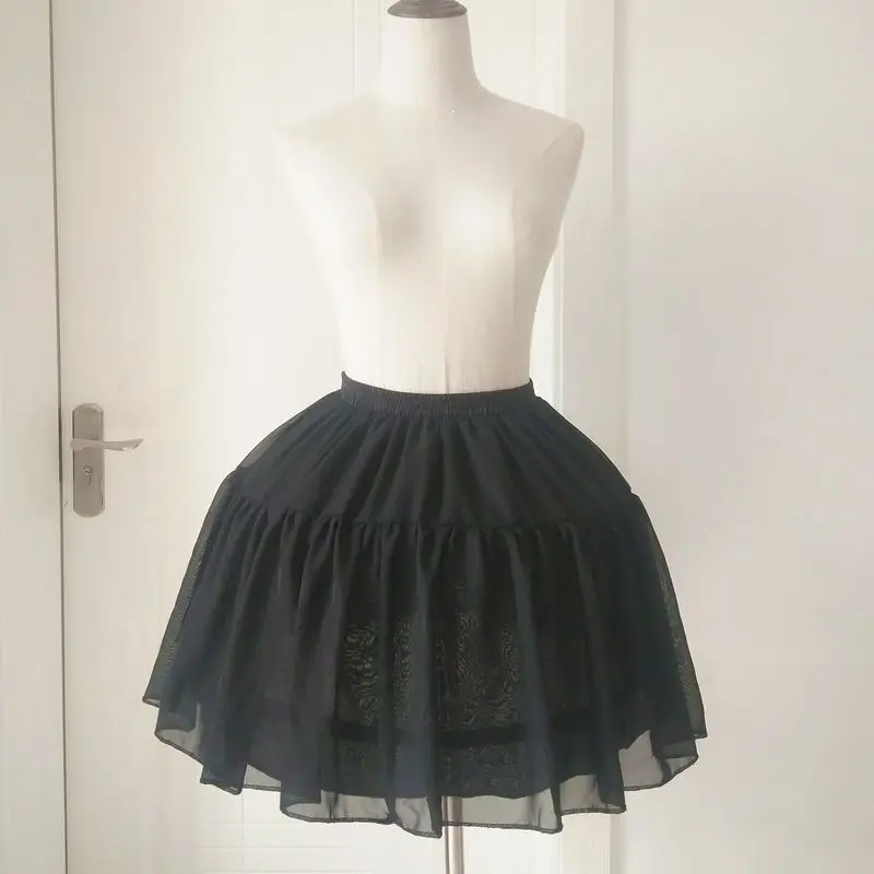 Short Chiffon Lolita Cosplay Crinoline Petticoats Pleated Mini Layer Adjustable Tutu Underskirt