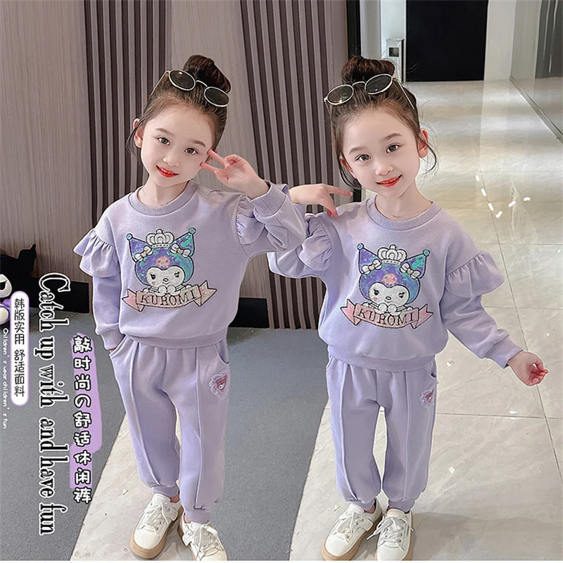 

2023 Kawaii Sanrio Kids Hoodies Pants Set Cartoon Anime Two Piece Set Long Sleeve Autumn/winter Clothing Soft Fashion Gift Y2K