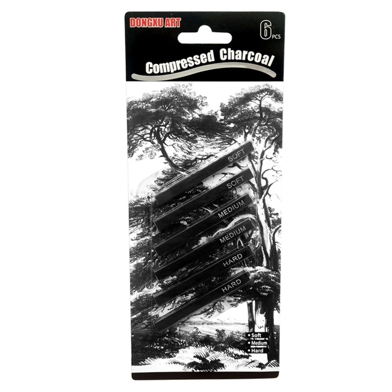 Artists Compressed Charcoal Sticks Square Black Coal Sticks Sketch Art Supplies for Drawing Sketching Shading Tool 6 PCS 5