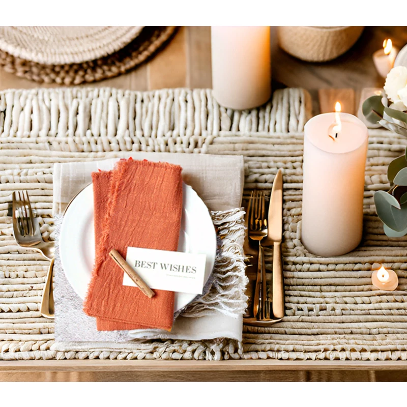 12Pcs 32X32cm cotton napkin Beige soft handkerchief romantic wedding banquet square table napkin dinner decoration