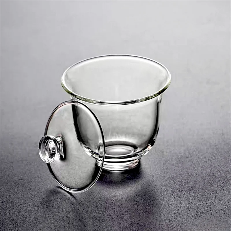 100ML Small Capacity Transparent High Borosilicate Glass Teacup Heat Resistant Kungfu Tea Cup with Lid Household Gaiwan Tea Set