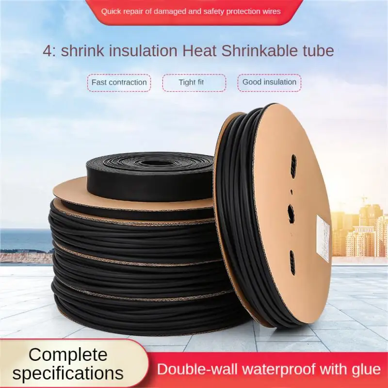 4:1 Heat Shrink Tubing - Black Dual Wall Glue Lined, Waterproof Wire Wrap