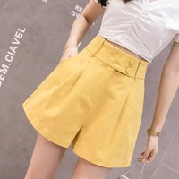 Women's Shorts Yellow Loose Wide High Waist Outdoor To Wear Comfy Streetwear Baggy Female Short Pants Aesthetic Harajuku Fashion