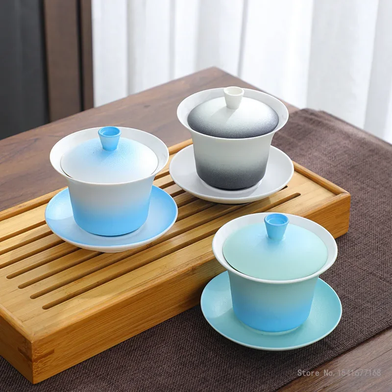 Creative Gradient Color Hovering Cover Bowl Tea Tureen Kung Fu Not Hot Hand Ceramic Household Item Teaware Brewing Tea Bowl, 1Pc