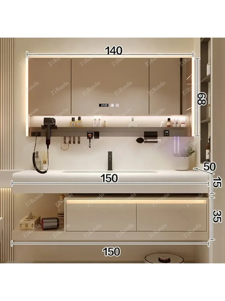Luxury Cream Style Bathroom Cabinets Wall-mounted Fog Removal Storage Smart Mirror Cabinets Fashion Furniture