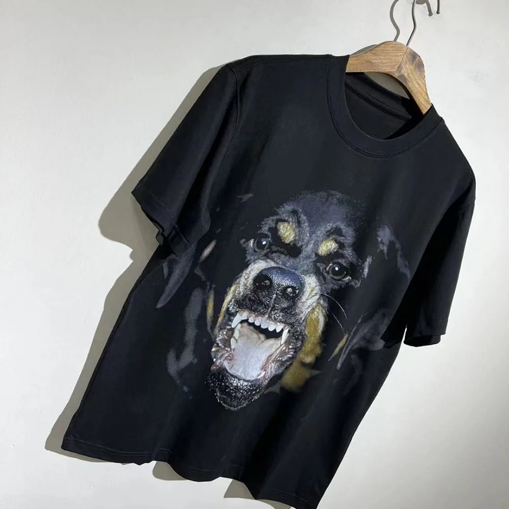 

2023ss High Street Vicious Dog Vintage Print Oversized T-shirt Cotton Tees Streetwear Crop Top Woman Clothes Men's Clothing