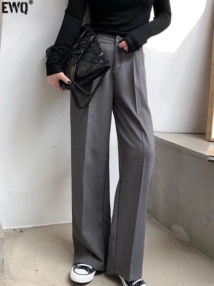 

[EWQ] Fashion High Waisted Wide Leg Solid Color Suit Pants Black All Match Loose Casual Trousers Women 2024 Spring Autumn 6U7920