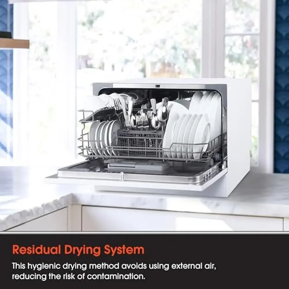 Energy Star Countertop Dishwasher 6 Plate Wash Programs White EZ Clean Filter Stainless Steel Interior Residual Drying Quick 3