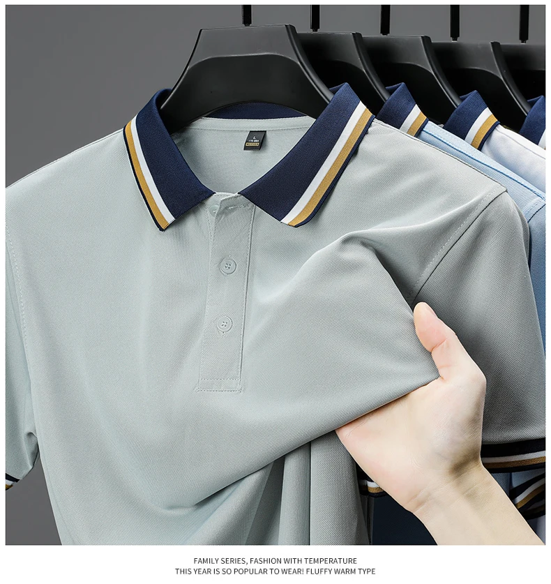 High quality luxury short sleeve polo shirt fashion stripe color blocked lapel T-shirt summer ice silk breathable men's clothing 16 S633f98298e5d4baaa0c57353aa0f5b63c