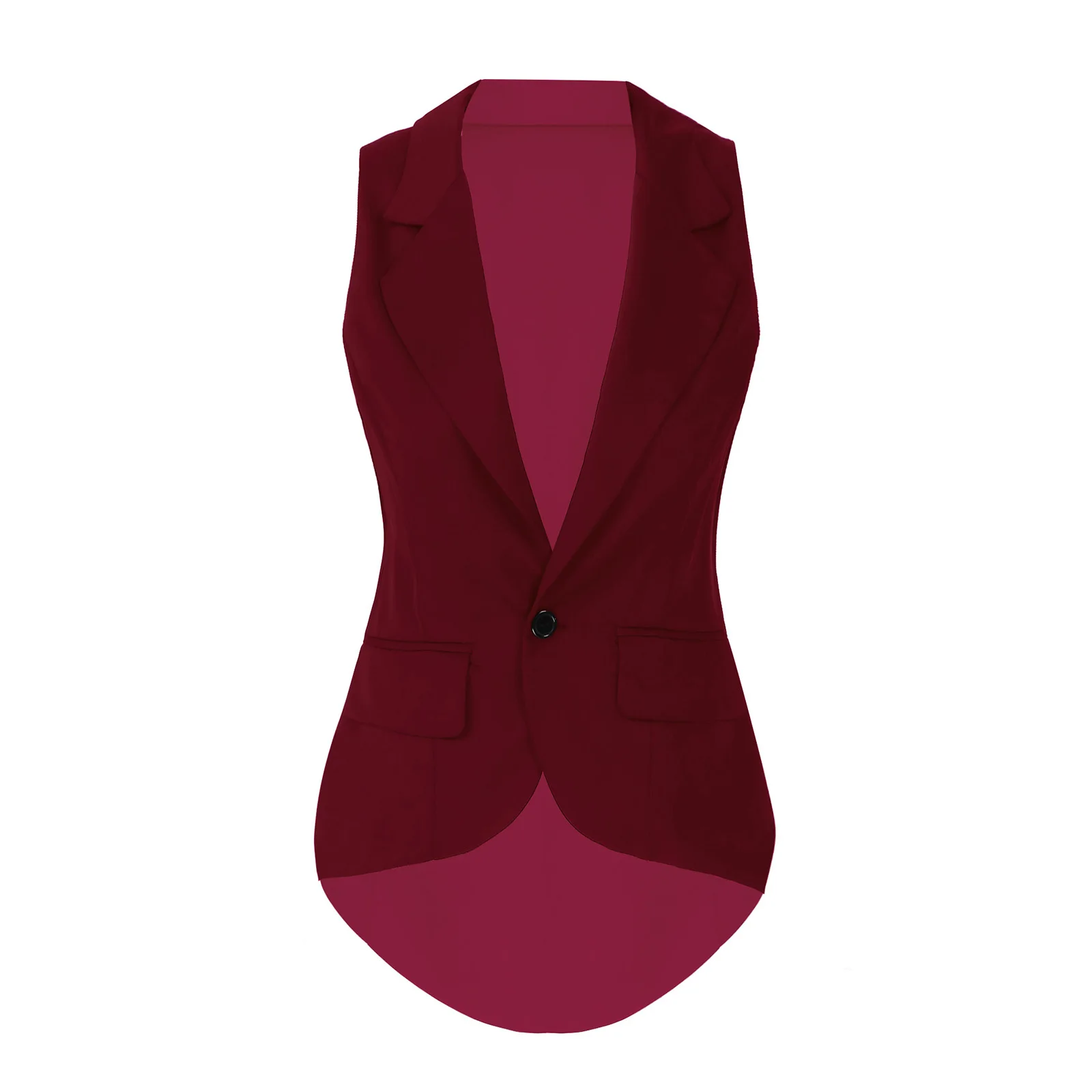 Women Lapel Waistcoat Office Work Ladies Sleeveless Blazer Curved Hem One Button Vest for Office Lady