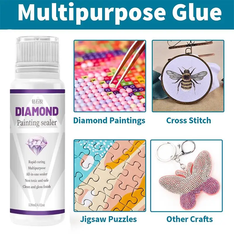 120ML Adhesives Sealers Diamond Painting Sealer Puzzle Art Glue Permanent Hold Shine Effect Sealer Diamond Painting Puzzle