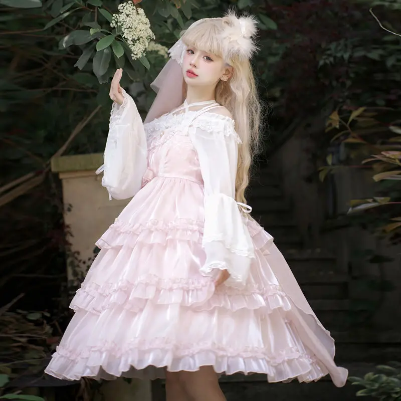 

Starry Love Song Original Lolita Dress JSK Three Section Exquisite Cake Dress Solid Color Lolita elegant Sling Dress Big Tail