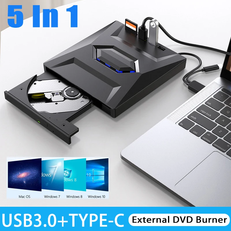 외장 CD DVD +/- RW 드라이브, USB 3.0 C타입 포트, SD 카드 리더기, CD DVD ROM 드라이브 버너, 노트북 컴퓨터용, 맥, 윈도우 11, 10/8