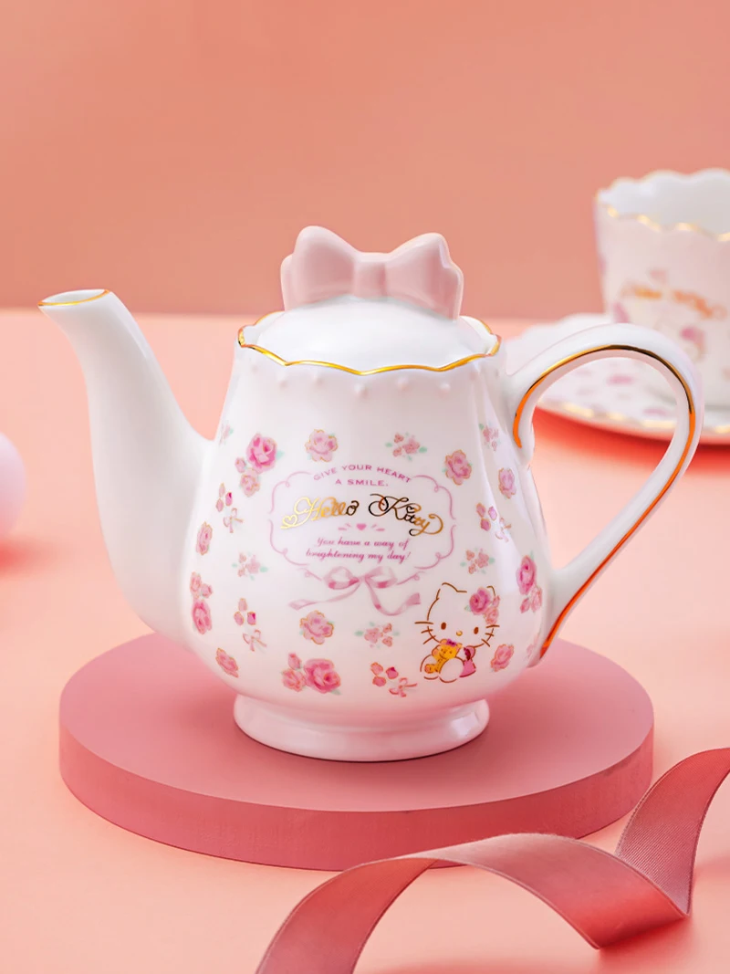 kawaii hello kitty ceramics tea set pot cups family time cute gift  valentine y2k