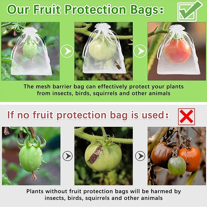 thumbnail image 2 of 50/100 Pcs Drawstring Garden Net Bags - Protect Fruits & Plants From Birds & Insects 2 of 12
