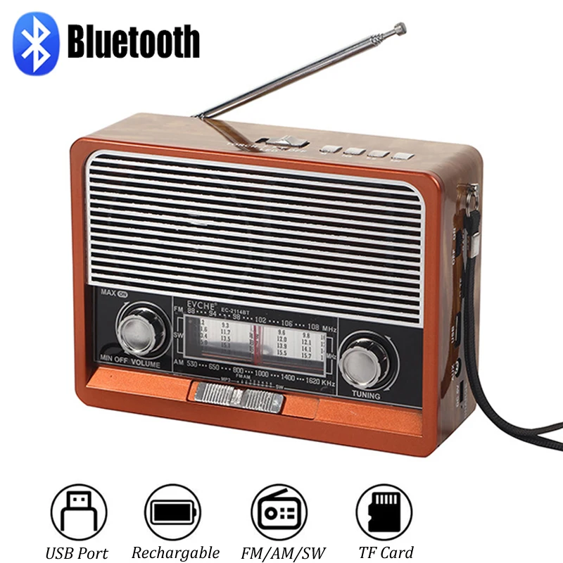 Radio Multibanda Bluetooth Portatil Clasico Vintage USB SD Mp3 FX-194