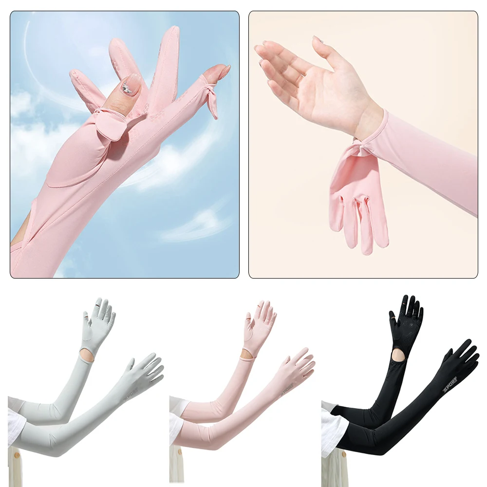 

Women UV Protection Outdoor Riding Mittens Summer Ice Silk Sunscreen Gloves Elastic Quick Drying UPF 50+ Long Clamshell Glove