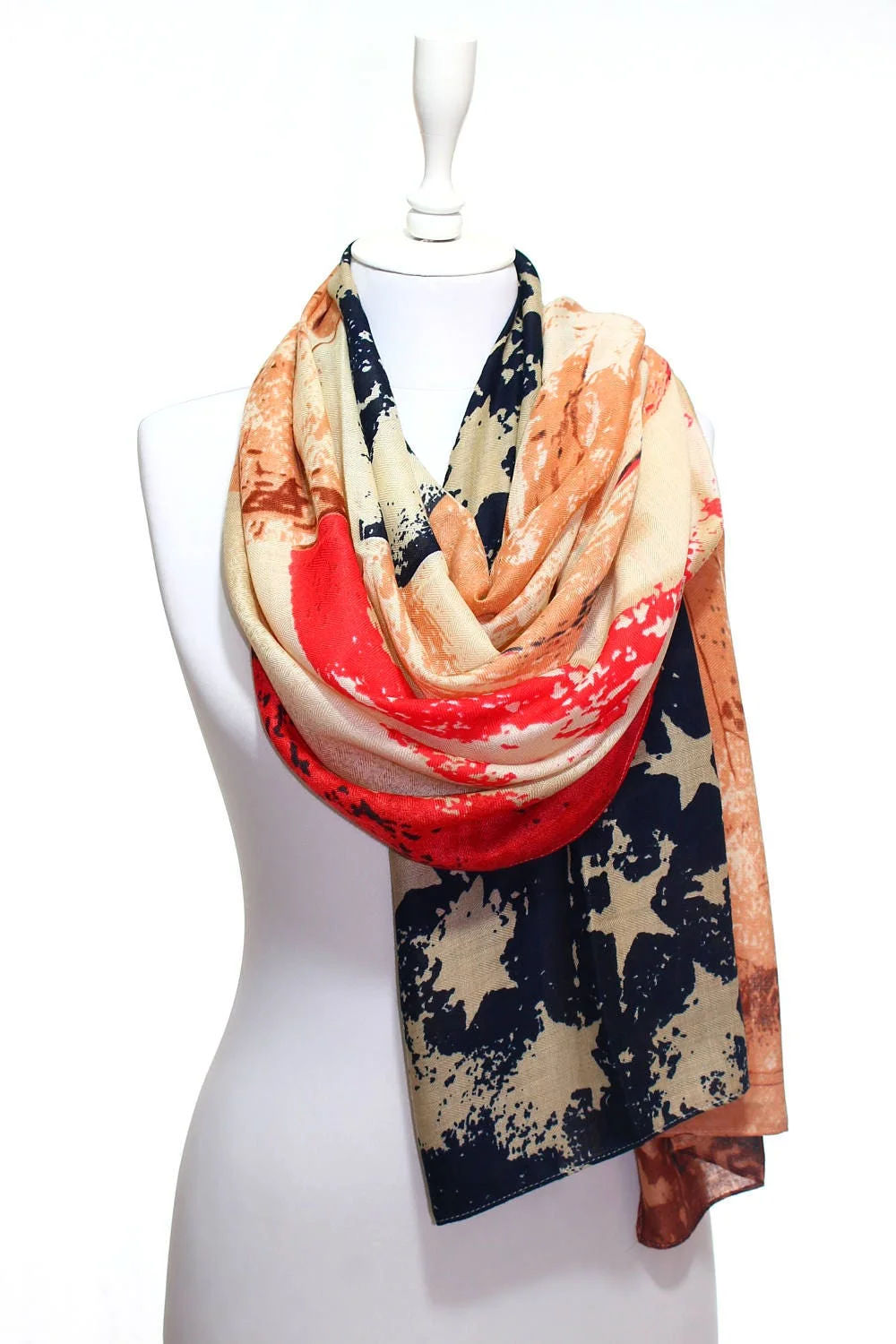 Fashion American Flag Oblong Scarfs Patriotic Stars Print Shawl Voile Soft Wrap Geometric Stripes Scarf 2