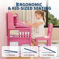 Ensemble bureau et chaise d'étude pour enfants avec rangement, bureau d'étude pour enfants avec hutch et inclinable, table en bois avec rangement pour enfants pour écrire 2