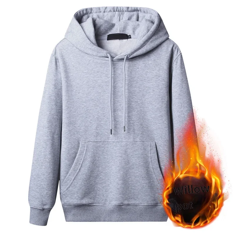 thumbnail image 1 of Sudadera con forro polar para hombre, cuello redondo, estilo coreano grueso, color sólido, capa interior sencilla, otoño e invierno, 1 of 5