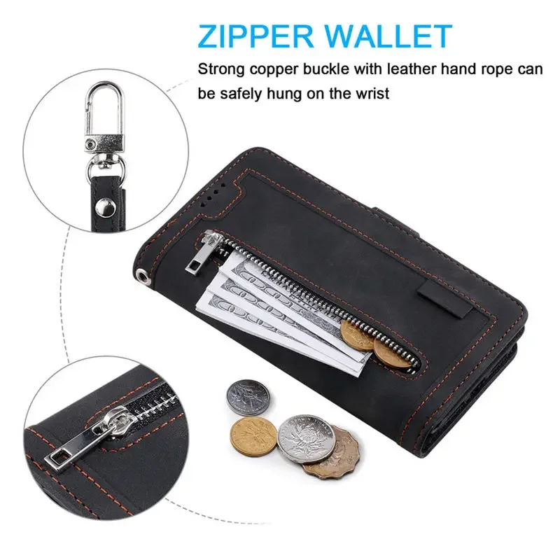 Multi Card Slot Case For Vivo V21 5G Zipper Wallet Leather Luxury Funda For Vivo Y33S Y21 Y 20 12 11 S Y20i Y53S Y72 Y52 Cover