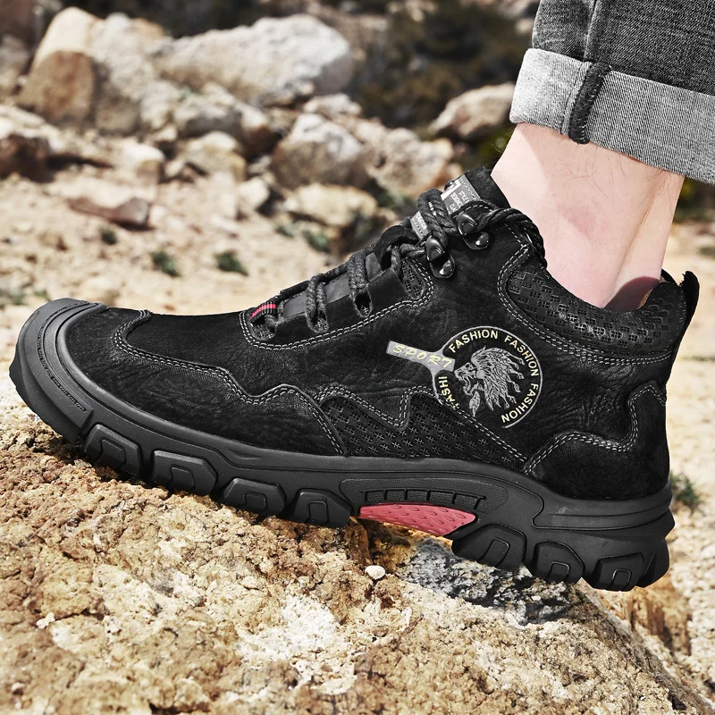 New Winter Men's Boots Genuine Leather Plush Warm Men's Snow Boots Waterproof Outdoor Roman Men Work Boots Men Motorcycle Boots
