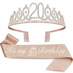 Glitter Rose Gold Birthday Tiara Crown and Sash Set (Rose gold - 20)