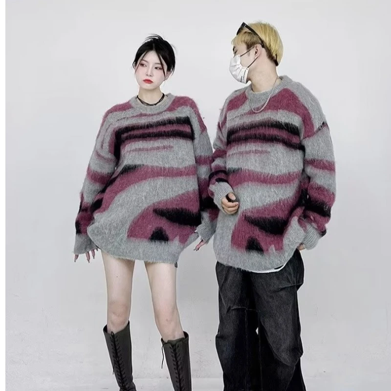 Damen Oversized Strickpullover Gestreift Im Streetwear Stil_voghion.com