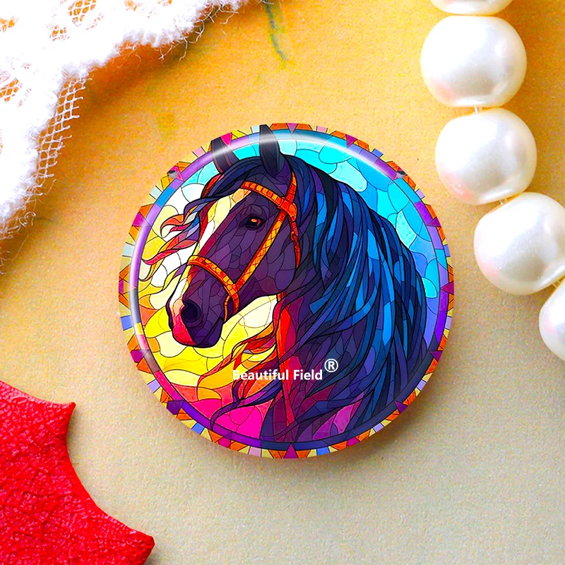 DIY Round Glass Cabochon Photo Set – Horse Design, Multiple Sizes