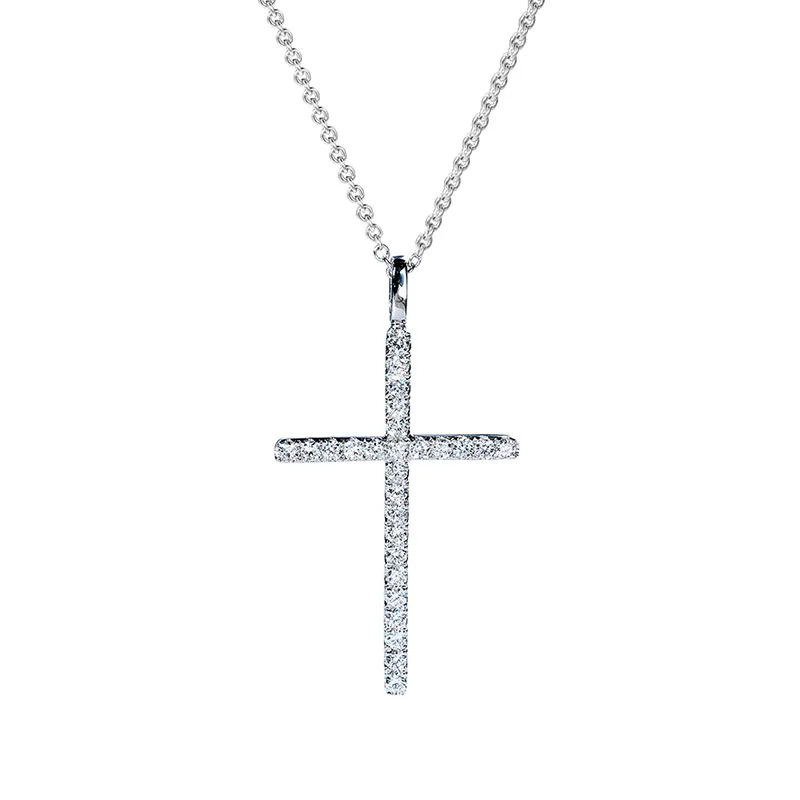 Pendant Necklace 925 Sterling Silver White Zircon Cross