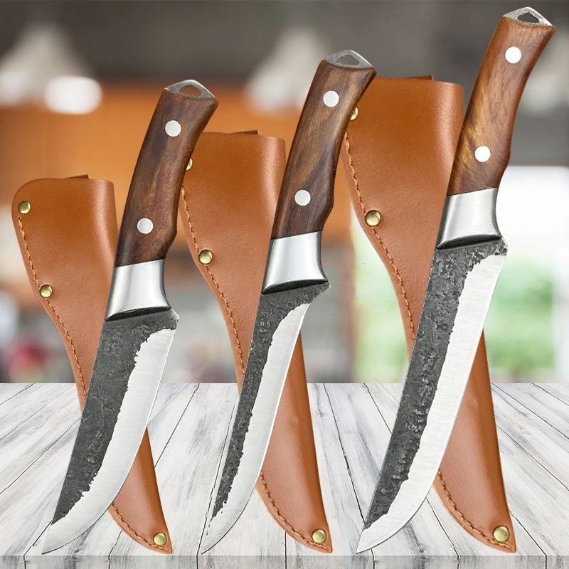 Steelhead Butchering Boning Knife for Cutting Meat Forged Stainless Carbon Steel Meat Slicer Fish and Fruit Knife with Cover